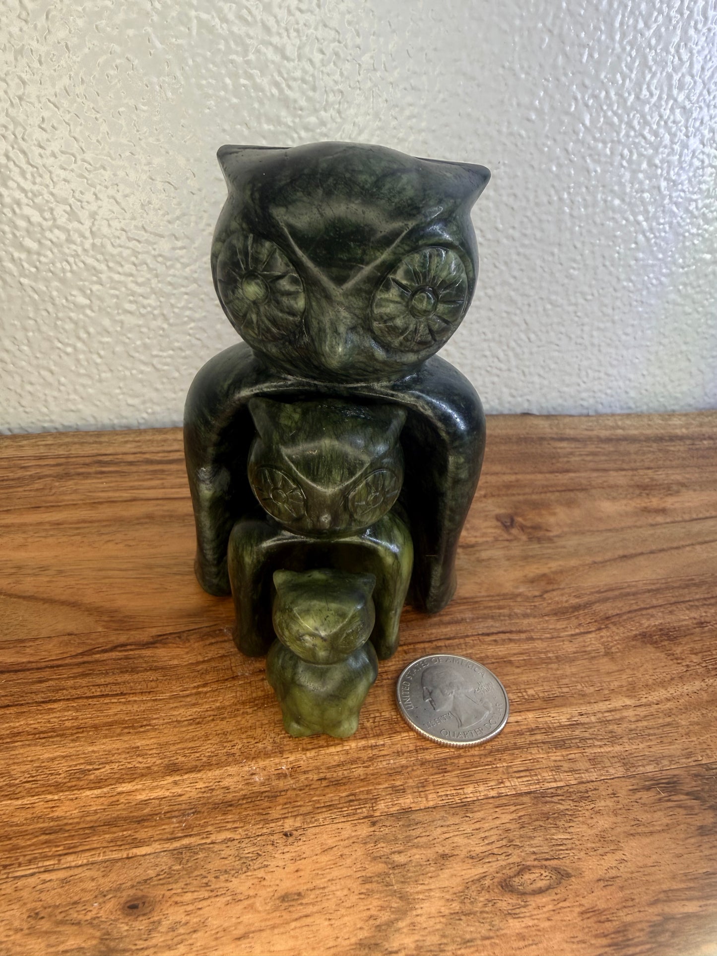 Serpentine Jade Nesting Owls