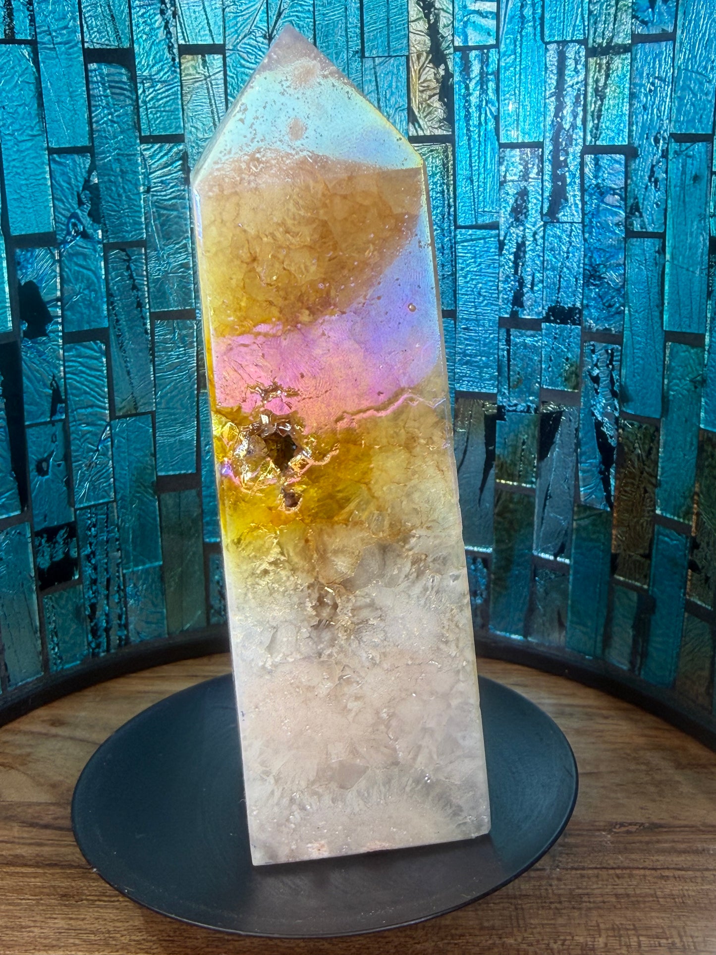 Aura Druzy Pink Amethyst Tower