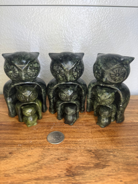 Serpentine Jade Nesting Owls