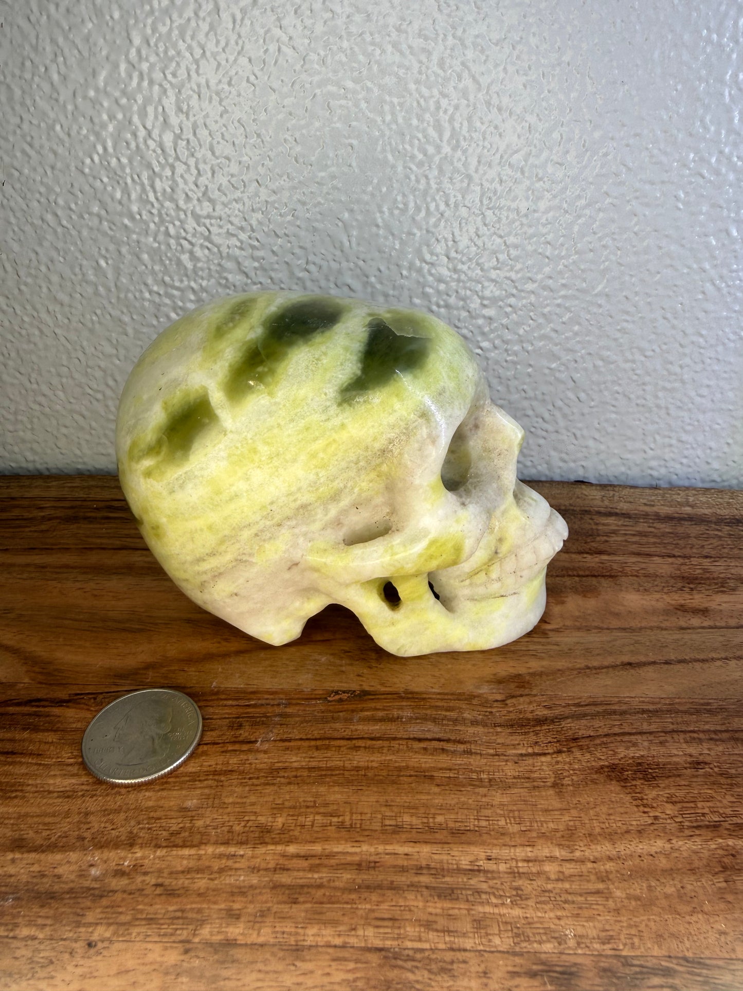 Hand Carved Green Serpentine Jade Skull