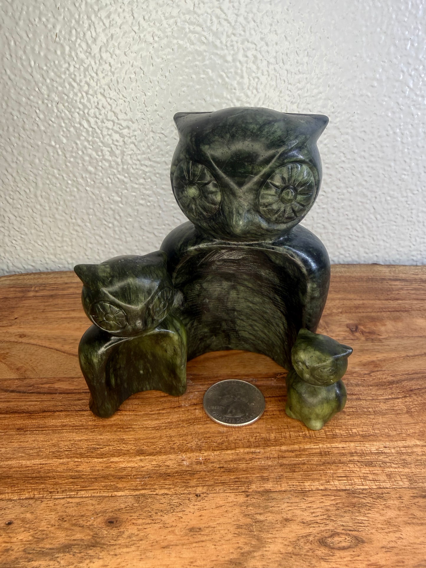 Serpentine Jade Nesting Owls