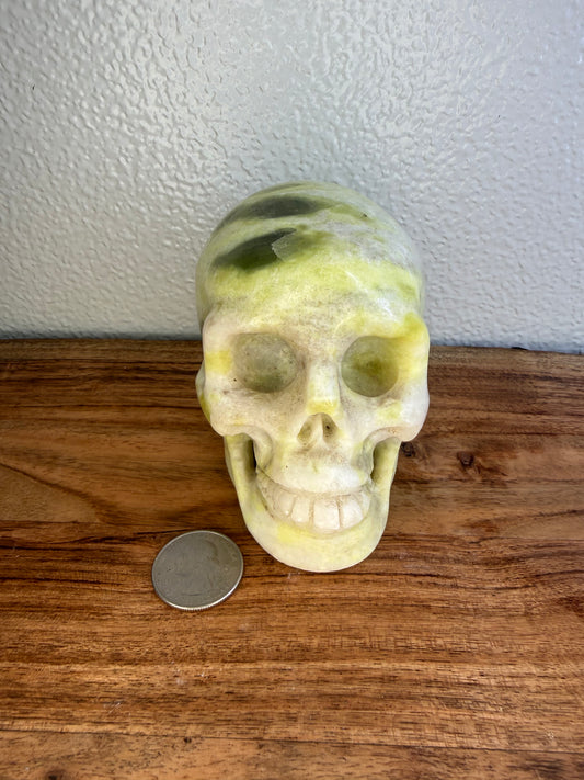 Hand Carved Green Serpentine Jade Skull