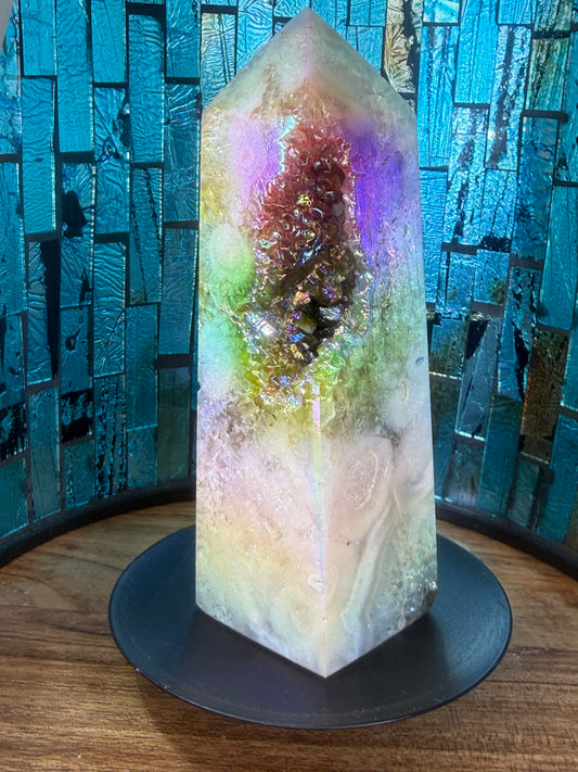Aura Druzy Pink Amethyst Tower